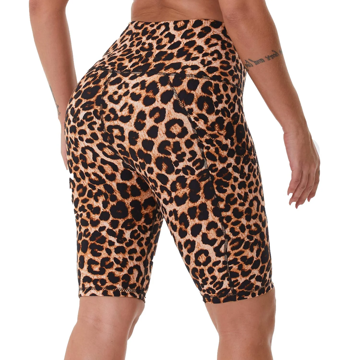 
Leopard Pattern Biker Shorts Scrunch Butt Shorts High Waist Legging With Pockets 