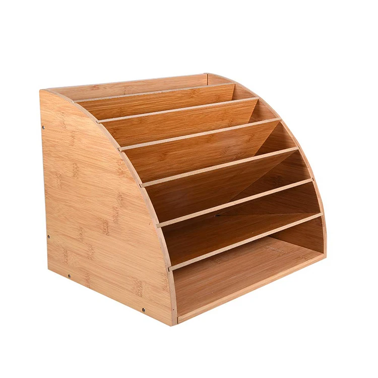 Bamboo Desk Paper Sorter File Folder Organizer Rack With 6 Shelves