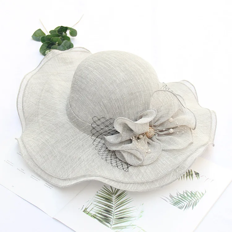 2022 Summer New Wavy Cotton And Linen Beach Hat Ladies Korean Flower Large Eaves Socialite Sun Hat