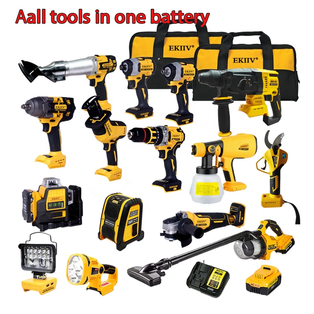 EKIIV 20v 8PCS Brushless Lithium-ion Cordless Drills Cordless Screwdriver Hammer Drill Impact Driver cordless power tool combo