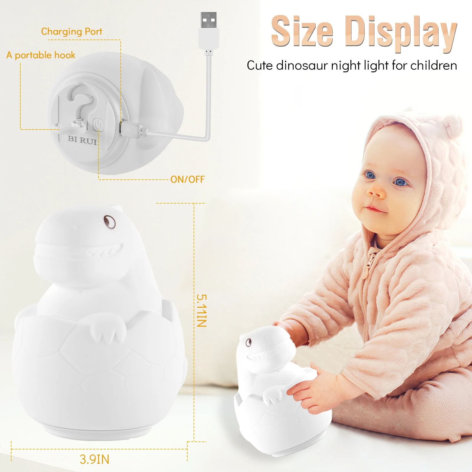 Soft Rubber Custom Pvc Squeeze Flash Colorful Dinosaur Led Night Light For Kids Gifts