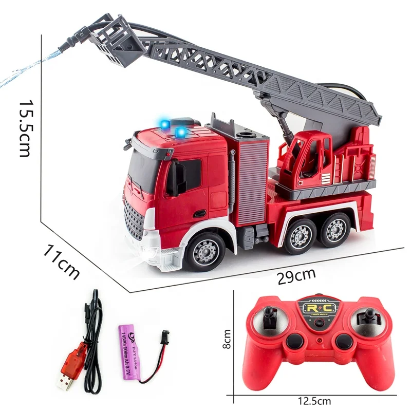 7 Channel 1:24 RC Fire Truck Toy 2.4G Kids Remote Control Car Fire Fighting Vehicle Toy