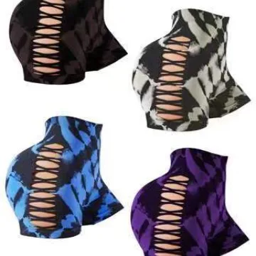 Seamless Tummy Control Butt Lift High Waist Yoga Fitness Gym Workout Ultra Soft Quick Dry Exercise Yoga Tie Dye Hollow Out Short