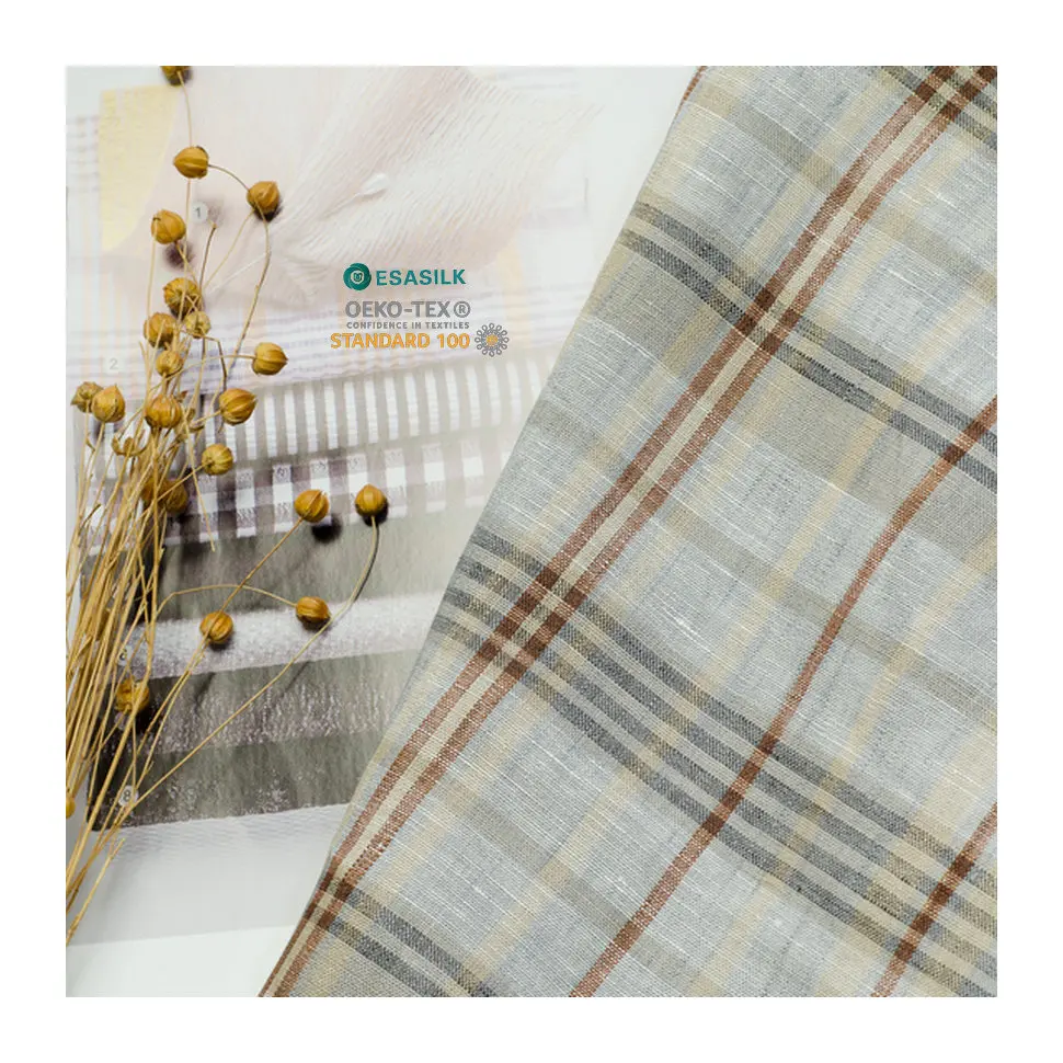 100% linen checked fabric yarn dyed for shirt roll