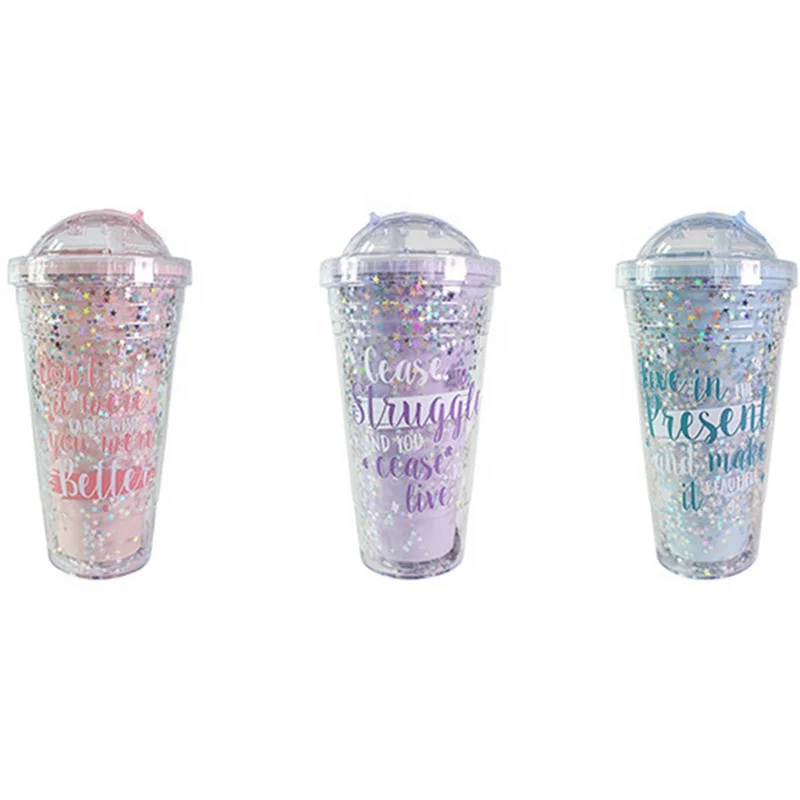 Bpa free reusable travel promotion custom removable paper insert double wall coffee plastic mug with lid