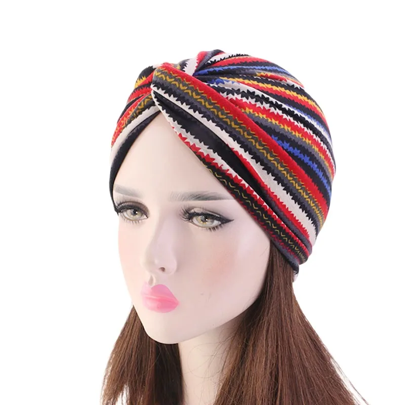 Wholesale Custom Logo Hair Accessories African Pattern Twist Turbans Head Wrap Muslim Polyester Turban Caps For Women