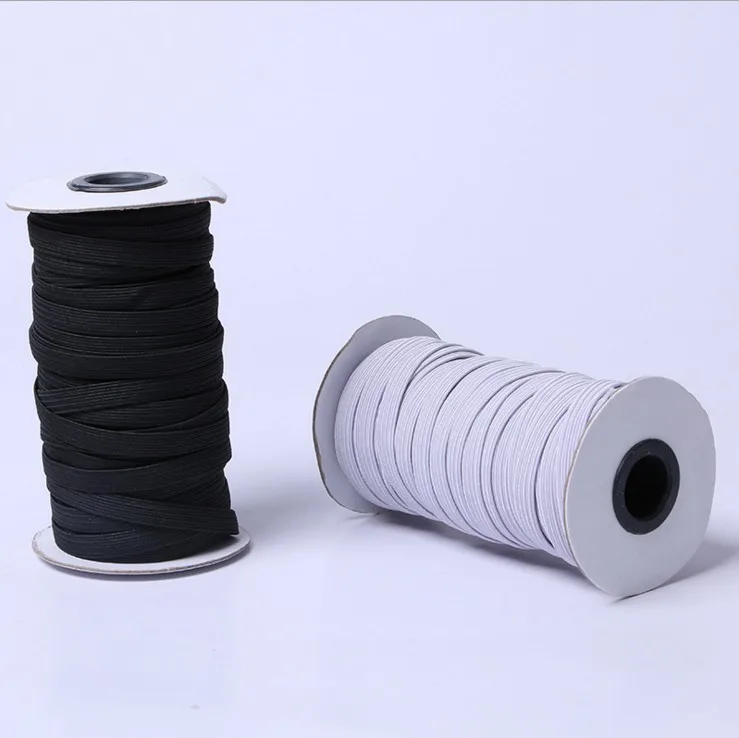 Flat Black And White Knitted Rubber Braided Binding Elastic Band