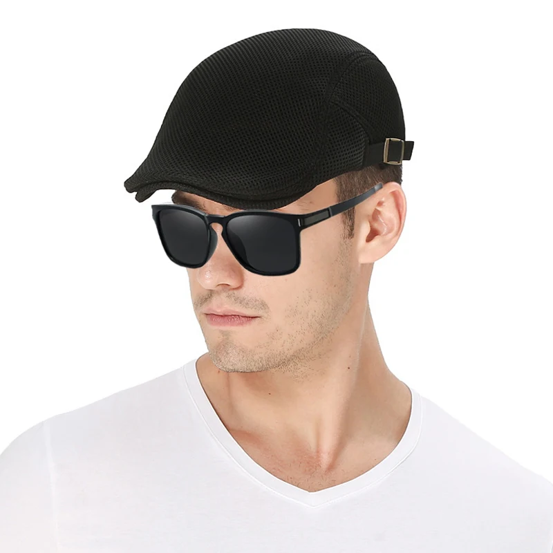 Homm Custom Logo Plain Summer Men Newsboy Breathable Beret Driving Sun Flat Adjustable Beret
