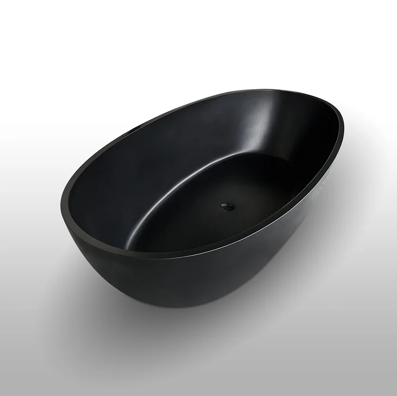 Bathtub Price Bathroom Freestanding Bathtub Shower Solid Surface Tub Grey Artificial Stone for Adult Black Modern KKR Drainer