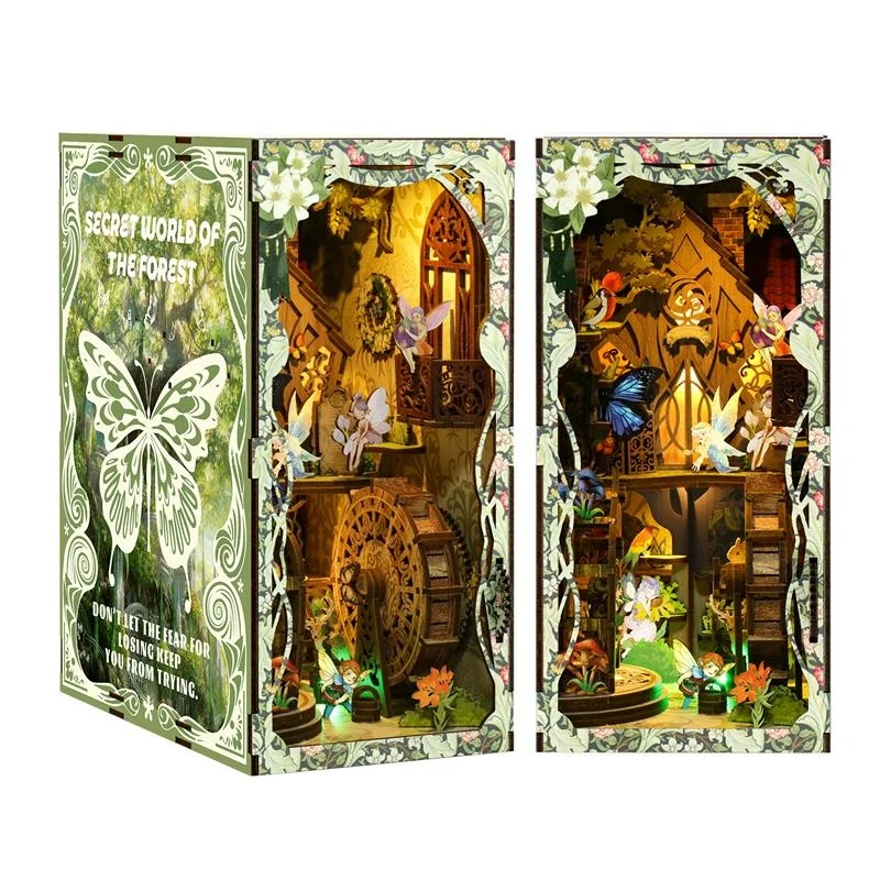 Wooden Decoration Handmade 3D Wooden Puzzle Led Light Book Nook