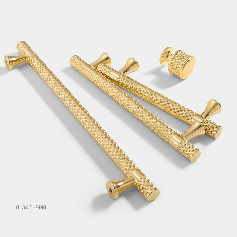 AIMINO RTS Brass Knurled Handle Solid Cupboard Cabinet Brass Gold Knurled Pull Handle And Knobs