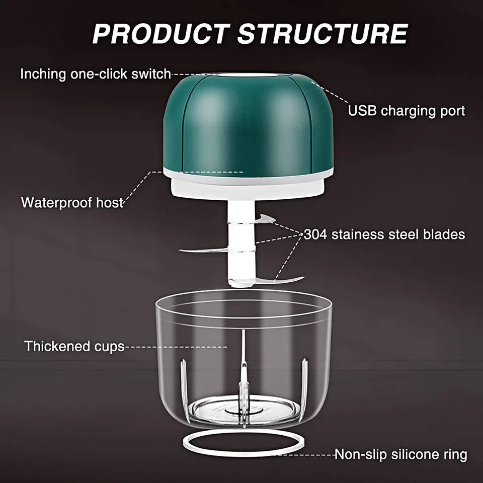 Mini Electric Masher Garlic Grinder Wireless Crusher Chopper Shredder Mashed Fresh Pepper Mixer with USB Charging