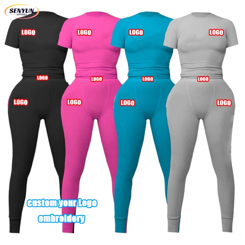 Hot Sell Plain Sexy Garten Slim Fit 2 Piece Custom Embroidery Logo Jogging Cotton Ribbed Leggings Luxury Loungewear Women Sets
