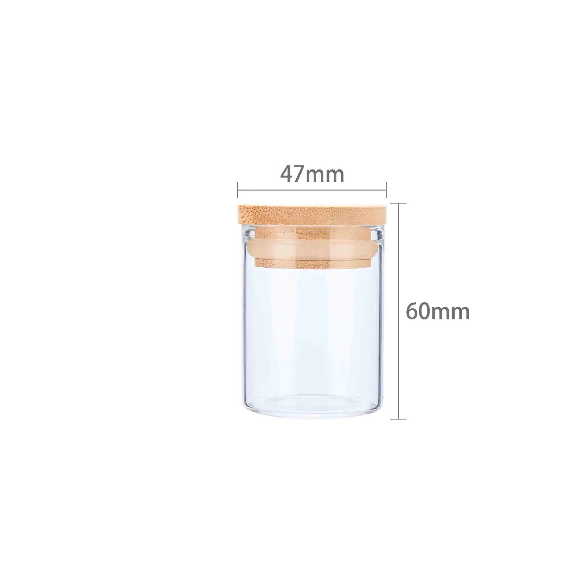 
Jar 2020 Pressitin Can Plastic Srocked Sealed Borosilicate Glass with Bamboo Canned Food Lid High Quality 47mm*60mm Cylinder Oem 