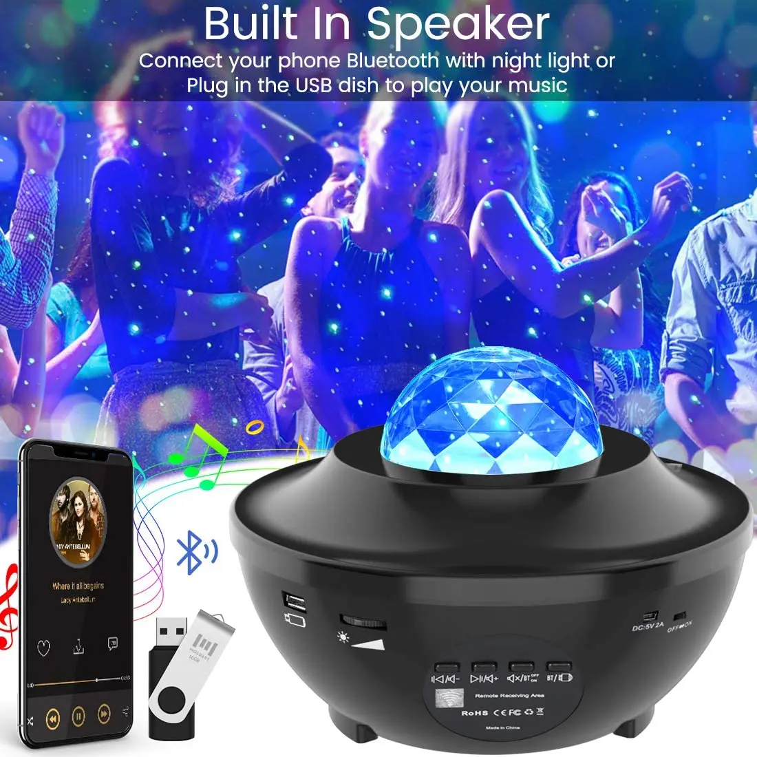 
Star Projector Night Light Projector with Led Galaxy Ocean Wave Projector Music Speaker for Night Light Ambiance 