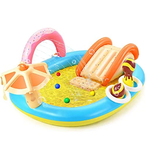 Kiddie Inflatable Pool Play Center Kids Pool with Slide for Garden, Backyard Water Park
