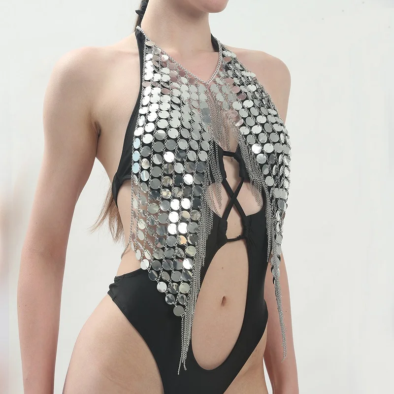 Collarbone Necklace Creative Sweater Body Jewelry Women alloy shiny bling Party Sexy Costumes sequin sex lingerie Sequin