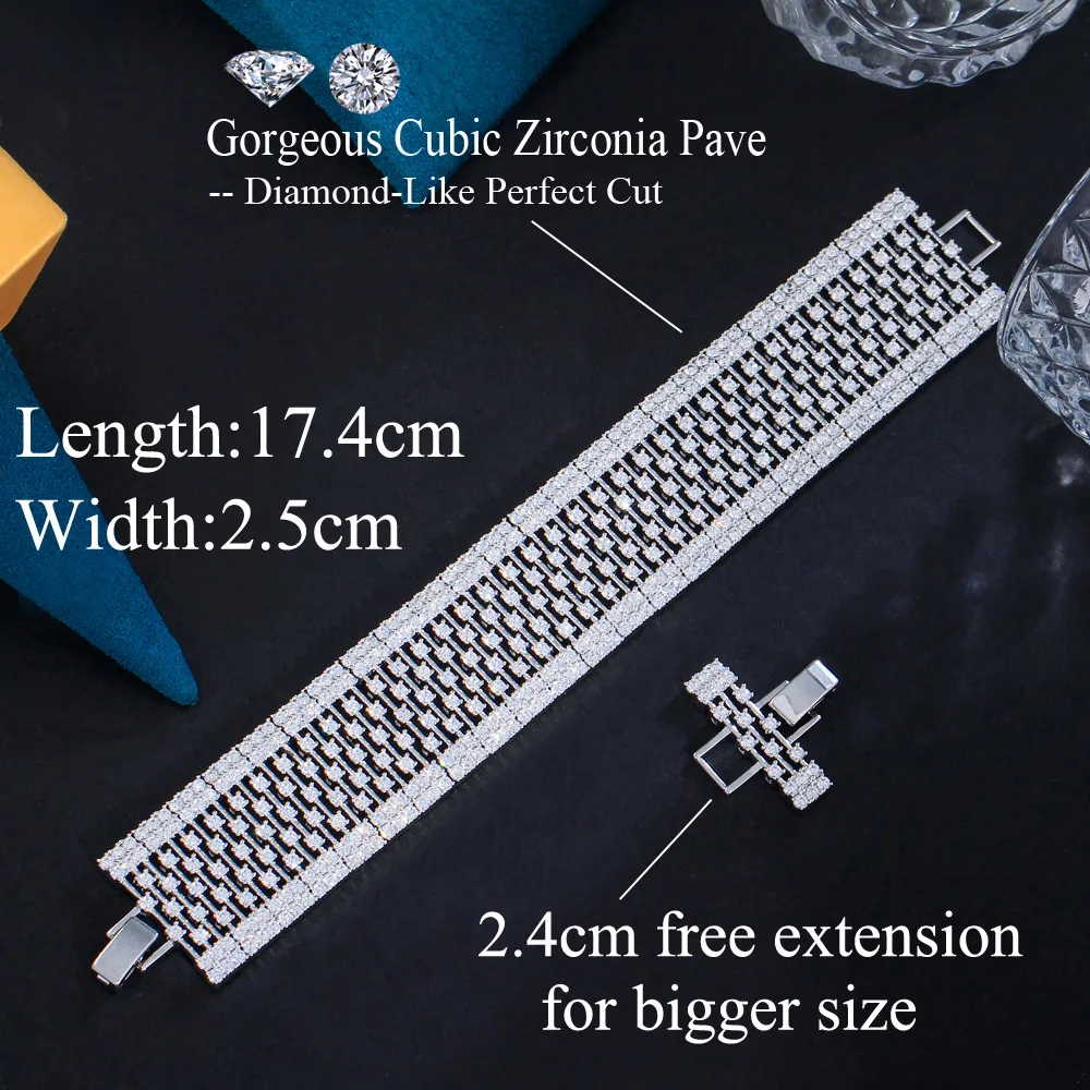 Heavy Stone Work Full Dubai Cubic Zircon All Match Bridal Wedding Pageant Big Bracelets Bangles Luxury Women Party Wear Jewel
