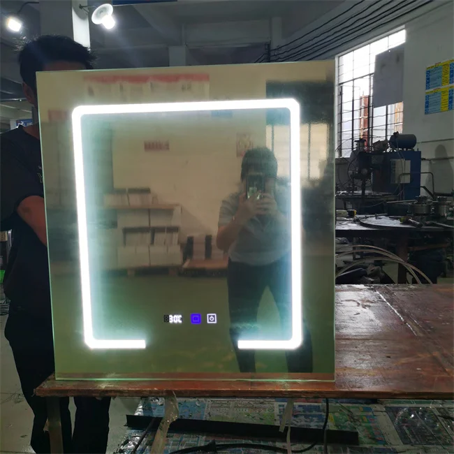 smart mirror cabinet bathroom vanity cabinet with LED clock touch sensor switch IP44 waterproof and anit-fog function