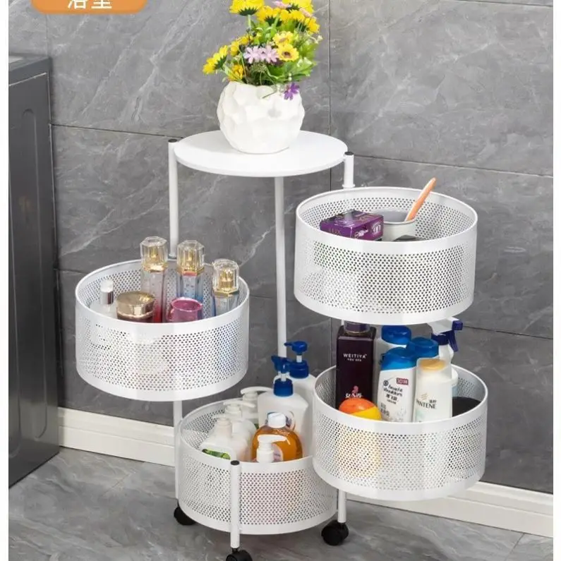 Kitchen Vegetable Rack 3 layers Round Fruit and Vegetable Basket Storage Trolley
