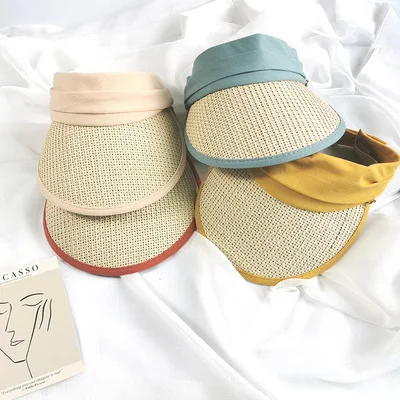 2023 Summer Outdoors Travelling Ladies Paper Adjustable Visor Hat Stylish Wide Brim Beach Straw Hats Sun Hat For Women