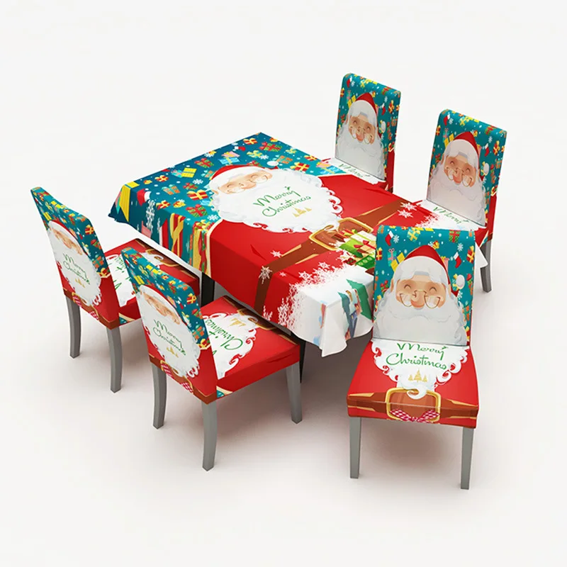 dining tablle cover theme polyester mantel navideno  con fundas de sillas tablecloth Christmas table sets and chairs cover