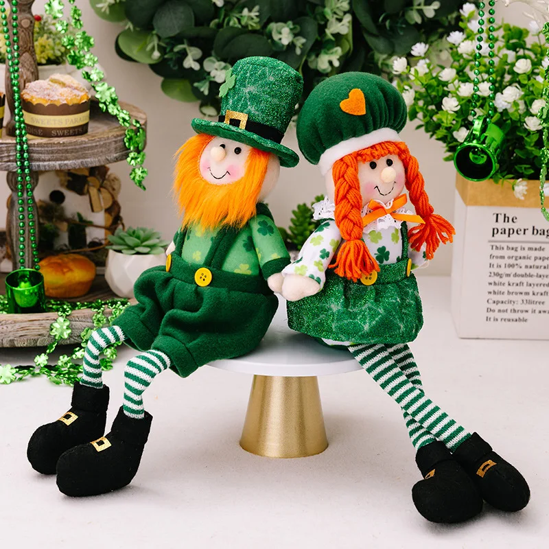 St.Patricks Day Decoration Retractable Standing Festival Lucky Clover Doll Tomte Gnome Plush Toy Ireland Lucky Elf Plush Toys
