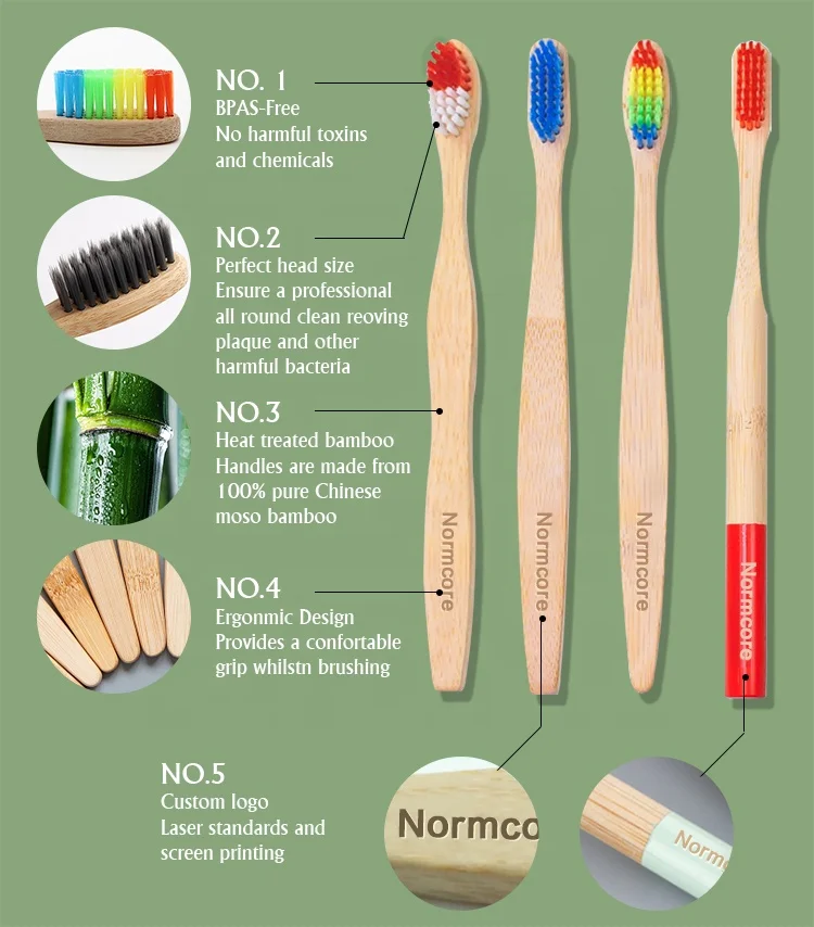 100% Natural Biodegradable Wholesale Soft Kids Adults Home Hotel Travel Bamboo Toothbrush with Engraving Logo