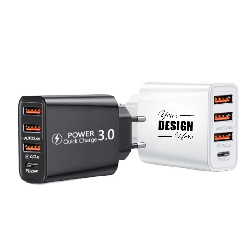 Пользовательский многопортовый адаптер USB-C зарядного устройства 25 Вт быстрая зарядка PD & QC для iPhone 12-16 Samsung S24-S22 ЕС-штекер