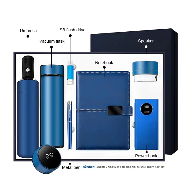 New Arrival Christmas Gifts Set A5 Notebook Vacuum Flask USB Flash Drive Pen Speaker and Power Bank