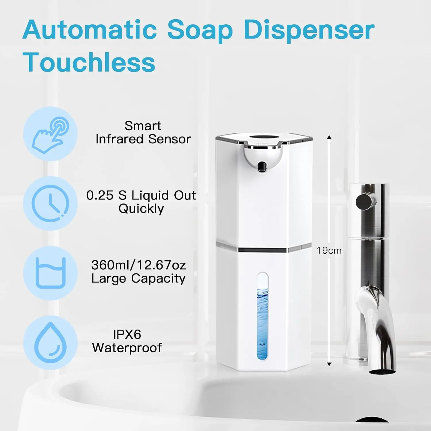 Plastic Liquid Foam Soap Dispenser White Hand Wash Foam Pump Bottle Electric Smart Bathroom Soap Dispenser