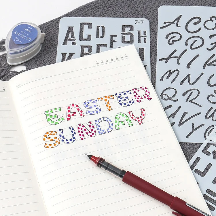 
Модные китайские модные шаблоны для рисования с английским алфавитом 20 A6 высококачественные многоразовые шаблоны для рисования оптом 