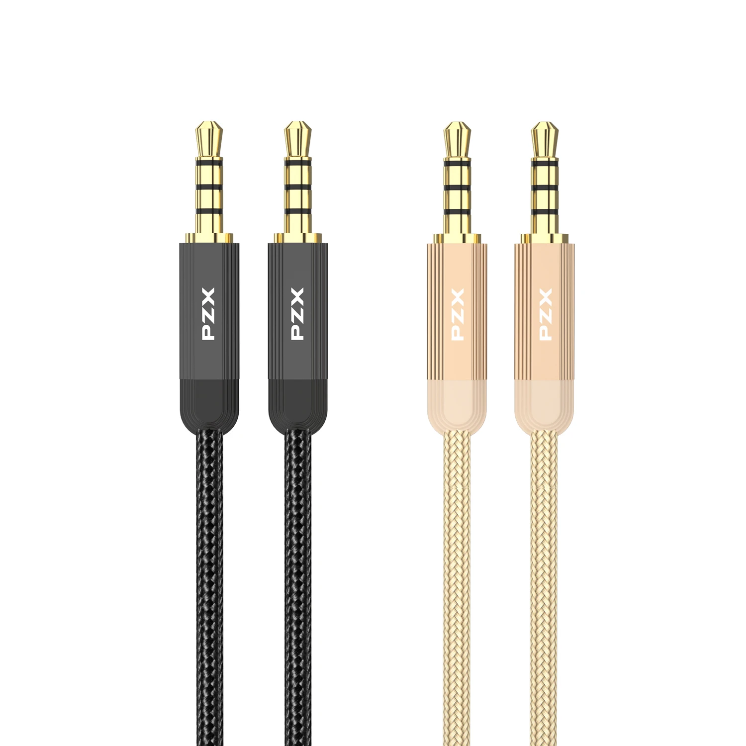 PZX 1502 Factory price nylon braided 3.5mm audio cable male to male pure gold plated hi-fi step design 3.5mm aux audio cable
