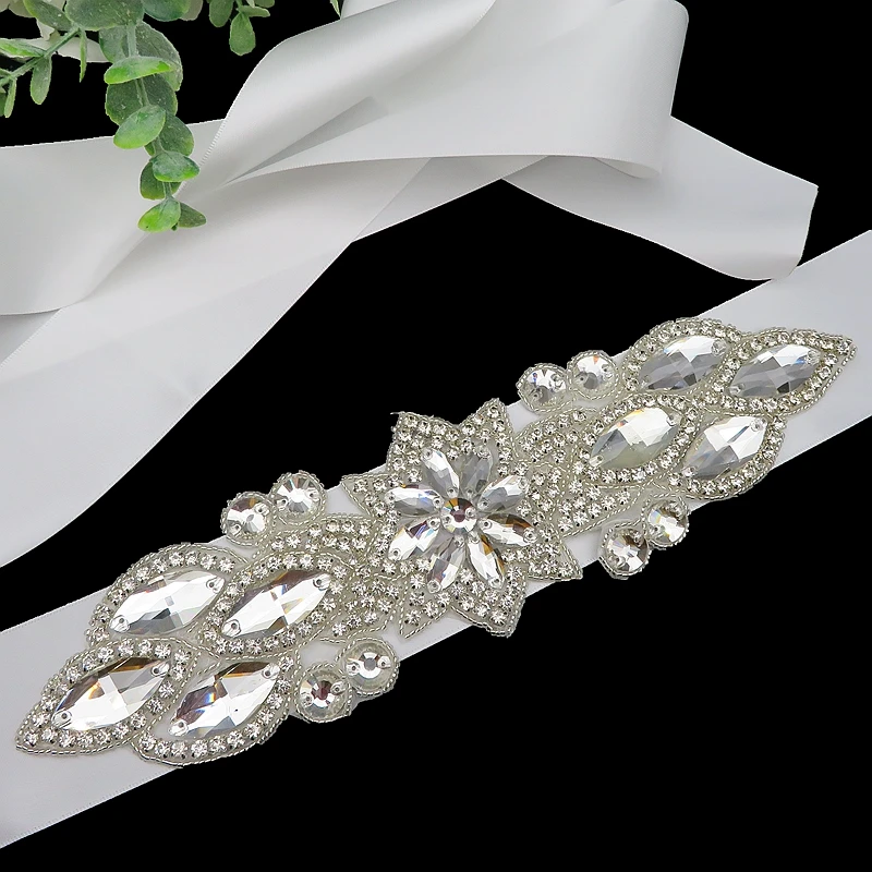 
Wholesale Luxury Bridal Belt Applique Design Glass Crystal Embellishment Rhinestone Sash Belt for Wedding Dress 