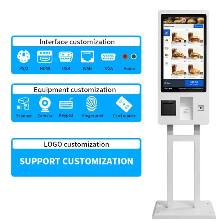 Wall-mounted self-service terminal 21.5 inch fast food restaurant ordering kiosk, touch self-service support Android windows