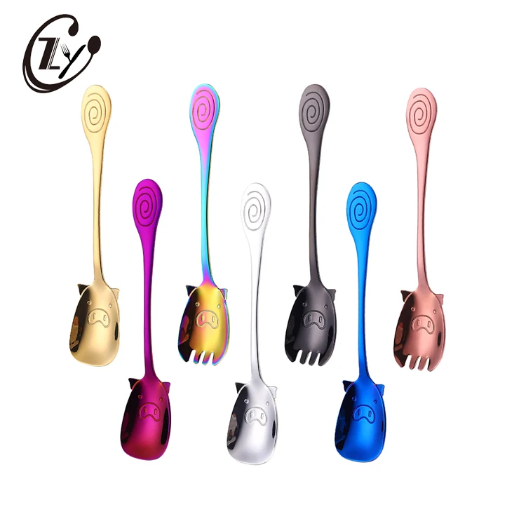 Mirror Polished Creative Stainless Steel Spork Pig Shape Dinner Desserts Ice Cream Spoon Fork