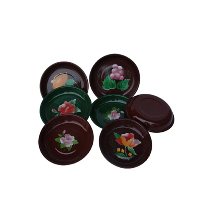Cheap price African style custom color flower pattern large size tableware metal steel enamel deep rice plate