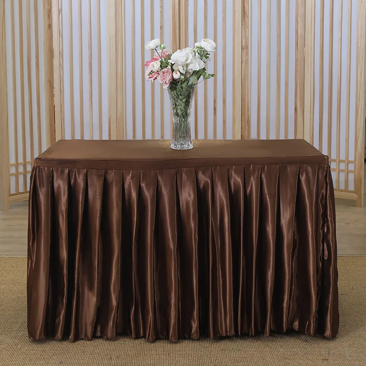 Custom High Quality Silk Satin Pure Color Table Skirt 100% Polyester Fabric Rectangle Table Linen For Banquet Dining Table Use