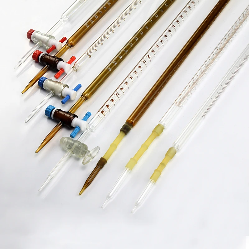 Мерная пипетка из боросиликатного стекла класса А, прозрачное стекло, объемная буретка с ПТФЭ заглушкой