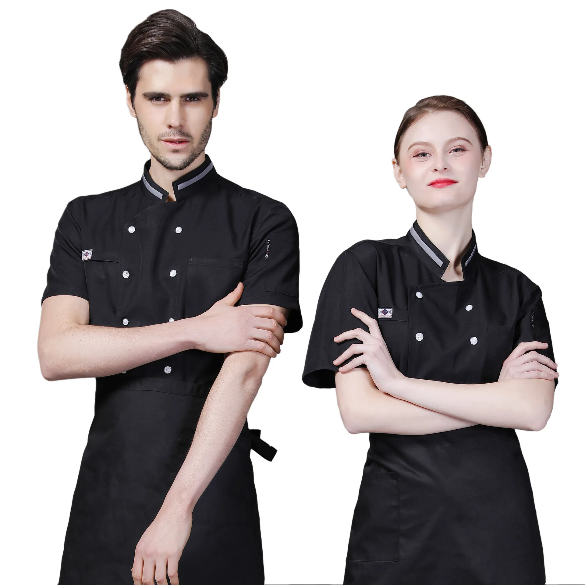 2020 Unisex Short Sleeves Double-Breasted Hotel Kitchen Restaurant Uniform Cook Chef Jacket Coat
