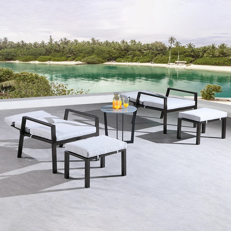 
outdoor furniture beach pool garden reclining chaise lounge chair and ottoman set 