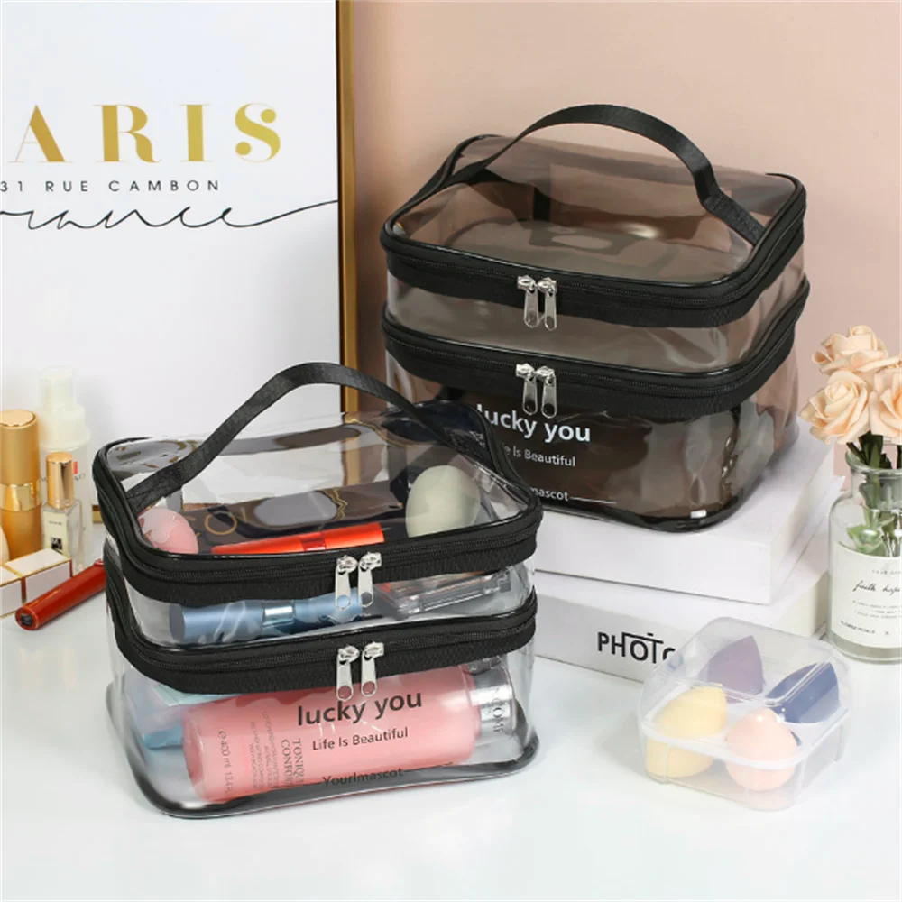 2022 Summer Double-Layer Large Capacity Portable Yoga Storage Box Travel PVC Tote Cosmetic Bag For Girls in Stock