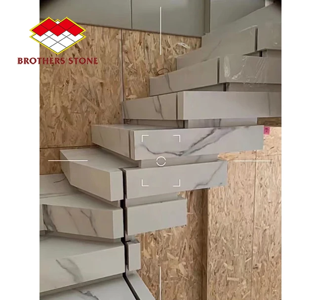 Wholesale Prices Artificial Sintered Stone Calacatta White Marble Tread Stair Box Balusters