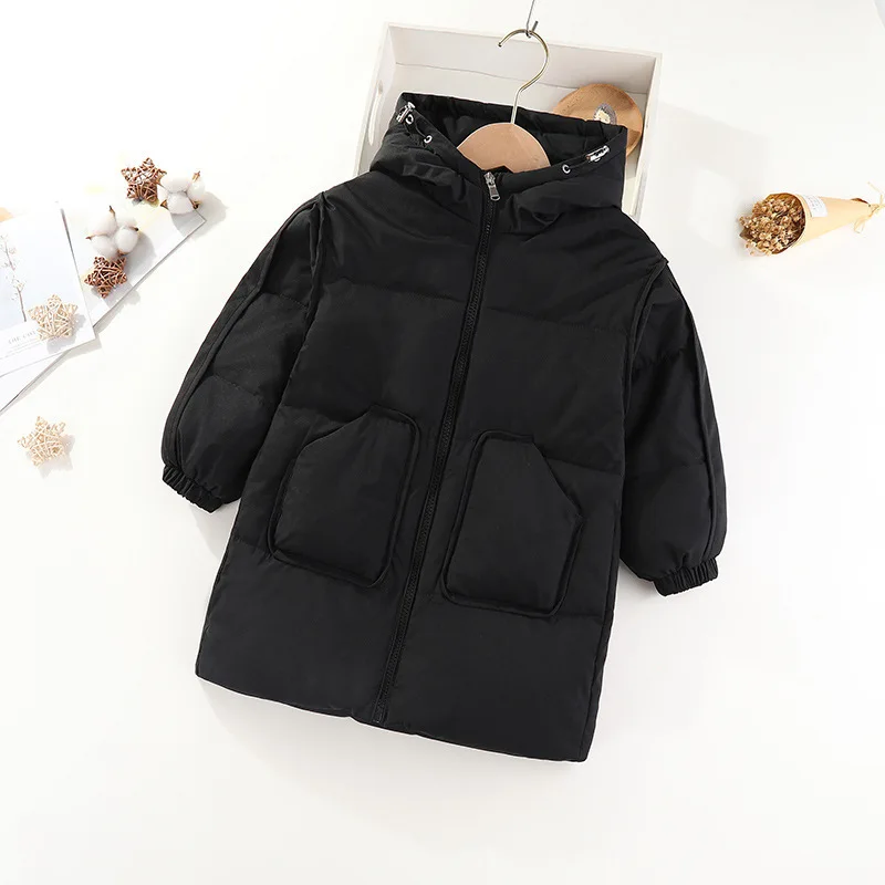 Ins Fashion Winter Autumn Kids Teenagers Jackets Solid Color Zipper Long Down Coats for Boys Girls
