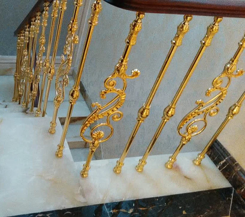 brass with wood stair handrails design