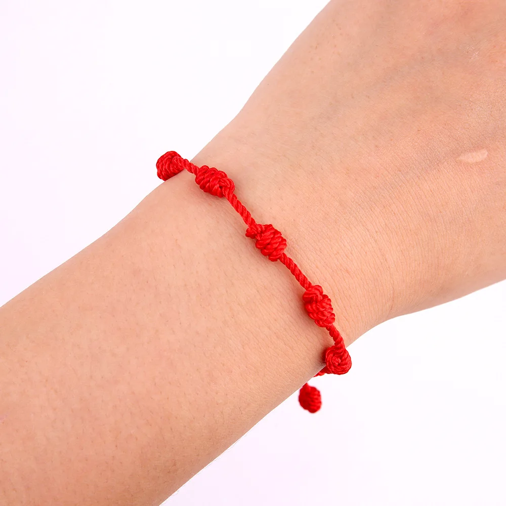 Simple Design Handmade Woven Red Rope Knot Bracelet Adjustable Lucky Black 7 String for