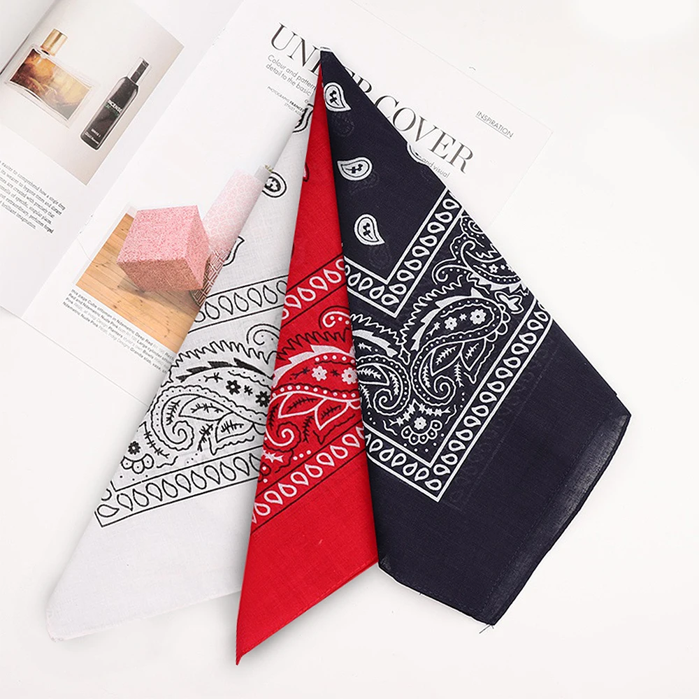 Wholesale custom beauty square bandanas girl multi color headwear scarf paisley polyester printed cotton head band