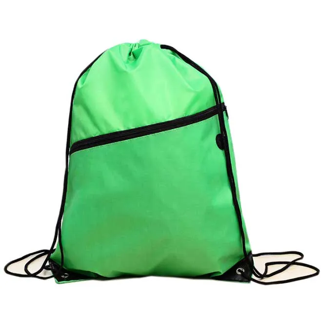 Promotional High Quality Polyester Drawstring Sports Gym Bag Tote with Zipper Pocket and Earphone Hole