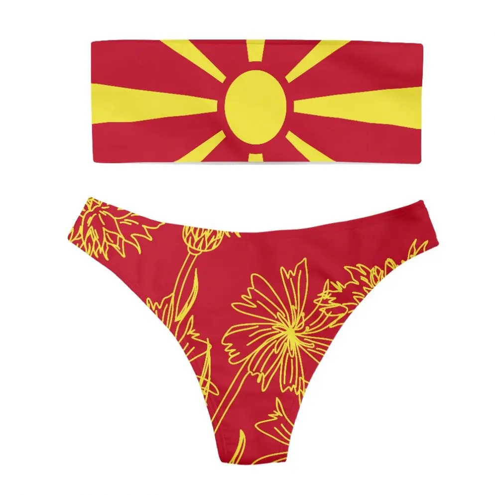 Женские комплекты бикини с принтом флага Северной Македонии индивидуальные купальники женское высокой талией Лидер продаж женский купальник
