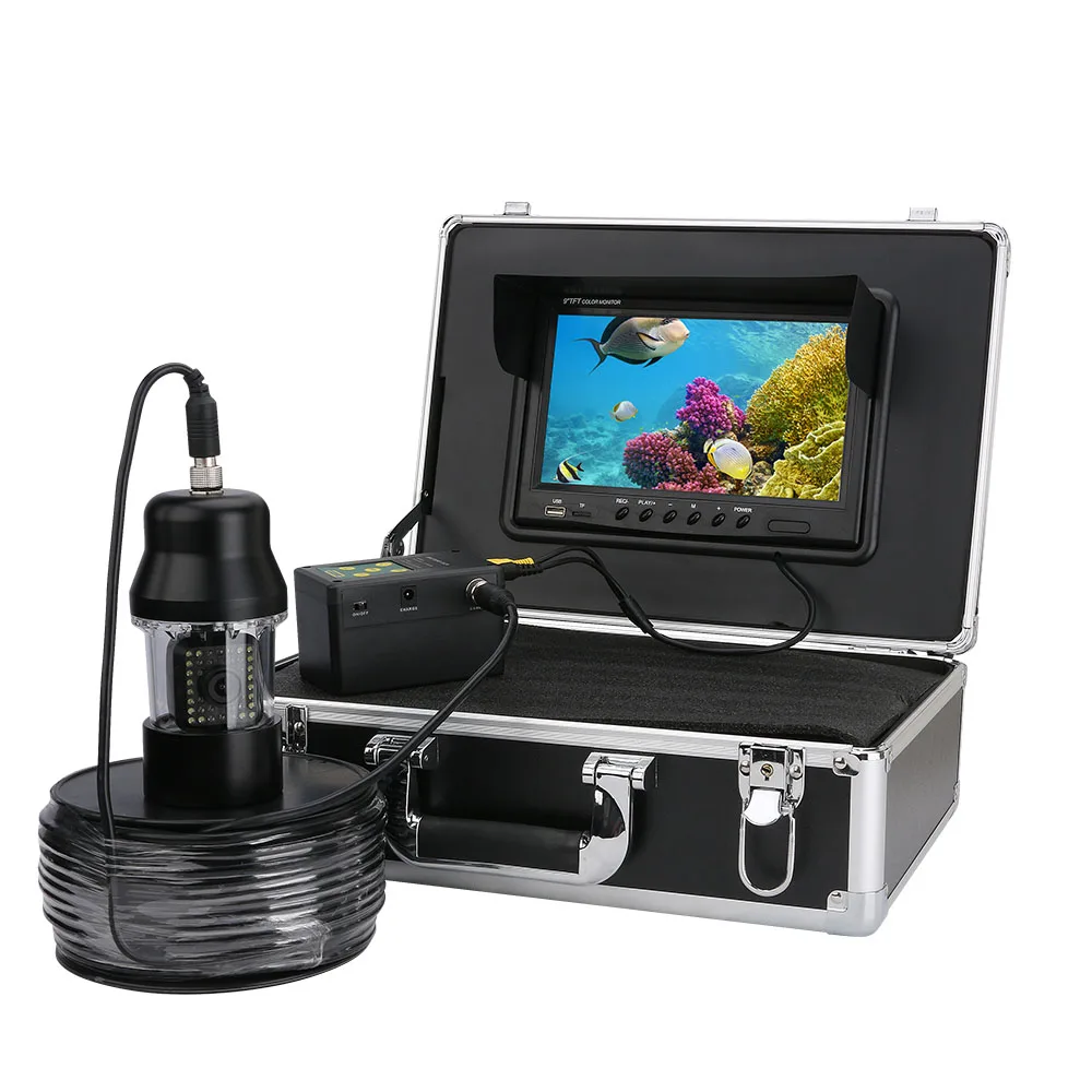 9 Inch DVR Recorder 100m Underwater Fishing Video Camera Fish Finder IP68 Waterproof 38 LEDs 360 Degree Rotating Camera